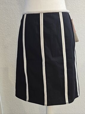 Nine West Black A-line Skirt with White Vertical Stripes